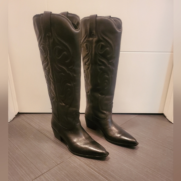 Zara Shoes Zara Knee High Cowboy Boots Black Poshmark